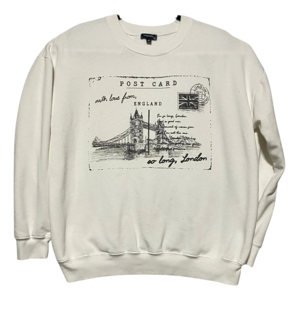 Postcard With Love From London White Sweatshirt Graphic Women's Medium
